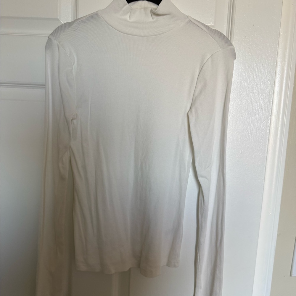 a.n.a White Ribbed Mock Neck Top